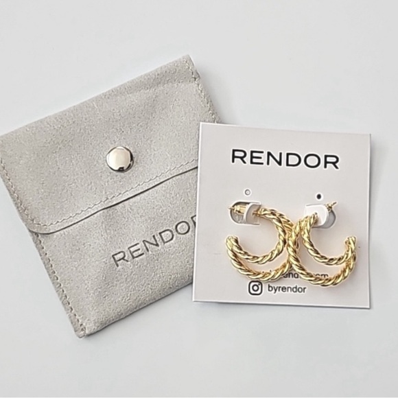 NWT Rendor Victoria Double Hoop Earrings by Rachel Zoe, Gold Tone, with Dust Bag - Picture 3 of 12